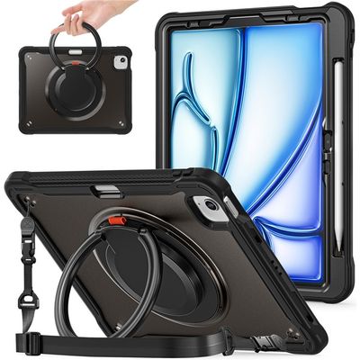 SKALO iPad Air 11 (2024) Ekstra Stødsikkert Armor Ring med Skulderrem Cover - Sort