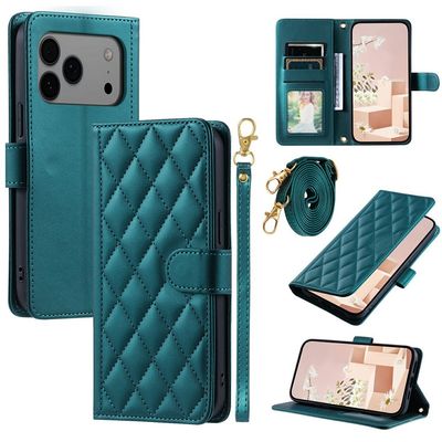 SKALO iPhone 17 Pro Quiltet Skulderrem Flip Cover - Grøn