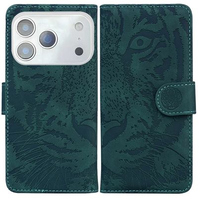 SKALO iPhone 17 Pro Præget Tiger Flip Cover - Grøn