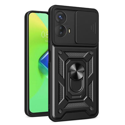 SKALO Motorola Moto G73 5G Armor Hybrid Metal Ring Camera Slider - Sort