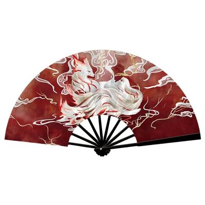 Vifte - Stor 33 cm [S1] - Kitsune - 9-halet rev - Rød/svart