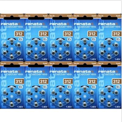 312 Renata 6-Pack X10= 60 stykker høreapparatbatterier