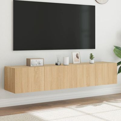 vidaXL Vegghengte TV-benker med LED 2 stk sonoma eik 80x35x31 cm