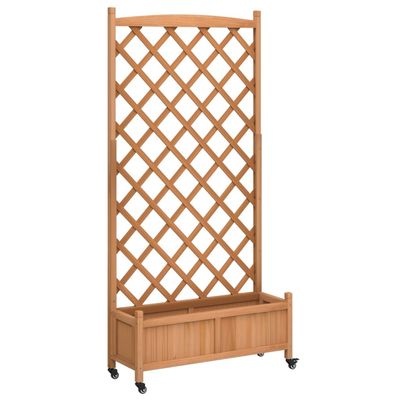 vidaXL Plantekasse med espalier og hjul brun heltre gran