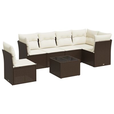 vidaXL sofasæt til haven 6 dele med hynder polyrattan brun