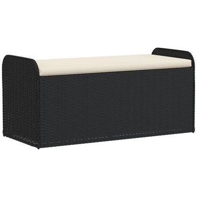 vidaXL Förvaringsbänk med dyna svart 115x51x52 cm konstrotting