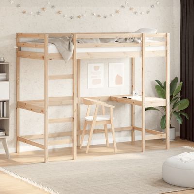 vidaXL Køyeseng med skrivebord 90x200 cm heltre furu