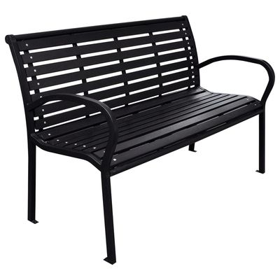 vidaXL Hagebenk svart 116 cm stål og WPC