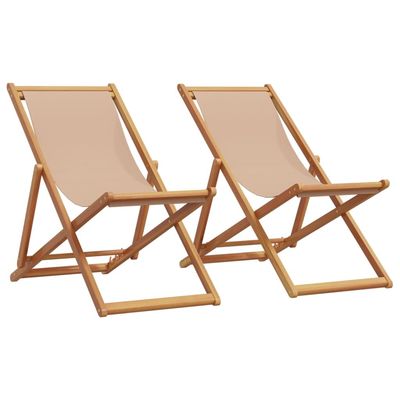 vidaXL strandstole 2 stk. foldbar stof og massivt træ gråbrun