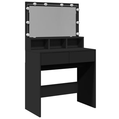 vidaXL Sminkebord med LED svart 80x41x134,5 cm