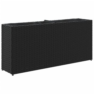 vidaXL plantekasse med 2 krukker 90x20x40 cm polyrattan sort
