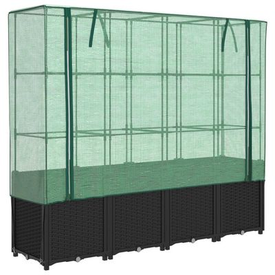 vidaXL højbed med drivhusovertræk rattan-look 160x40x153 cm