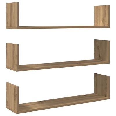 vidaXL Vegghyller 3 stk artisan eik 80x18x18 cm konstruert tre