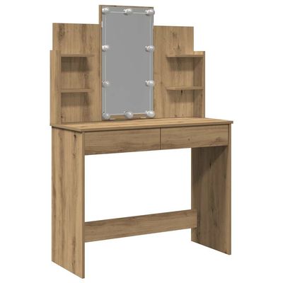 vidaXL Sminkebord med LED artisan eik 96x40x142 cm