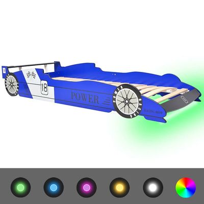vidaXL Barnas racerbilseng med LED 90x200 cm blå