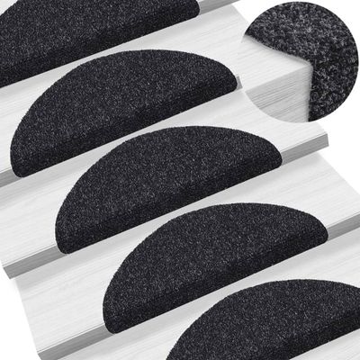 vidaXL Trappematter selvklebende 15 stk 56x17x3 cm svarte halvrund