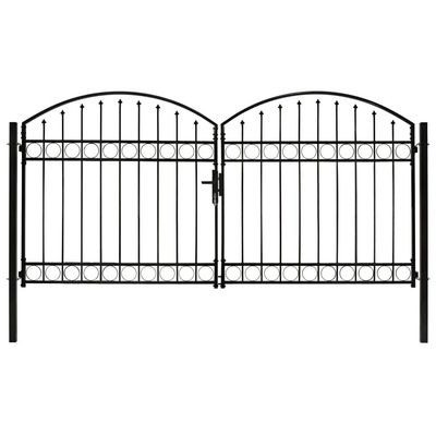 vidaXL Hageport med dobbel dør og buet topp stål 300x125 cm svart