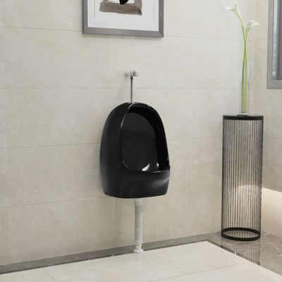 vidaXL Vegghengt urinal med spyleventil keramisk svart