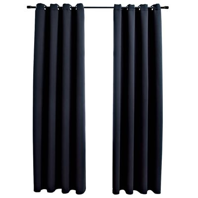 vidaXL Mörkläggningsgardiner med metallringar 2 st svart 140x225 cm