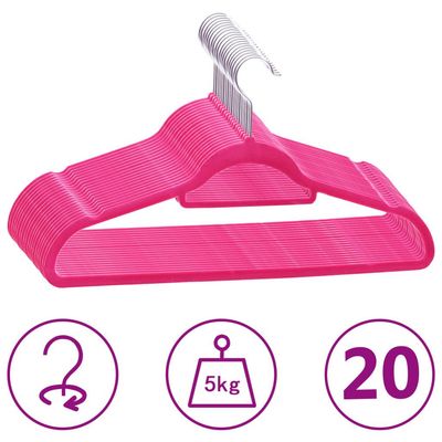 vidaXL Kleshengere 20 stk sklisikker rosa fløyel