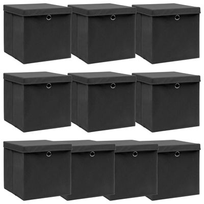 vidaXL Förvaringslådor med lock 10 st svart 32x32x32 cm tyg