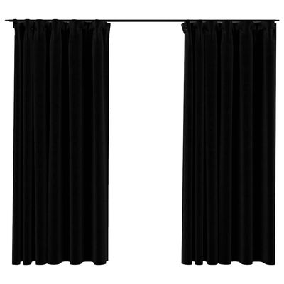vidaXL Mörkläggningsgardin med krokar linnelook 2 st svart 140x175 cm