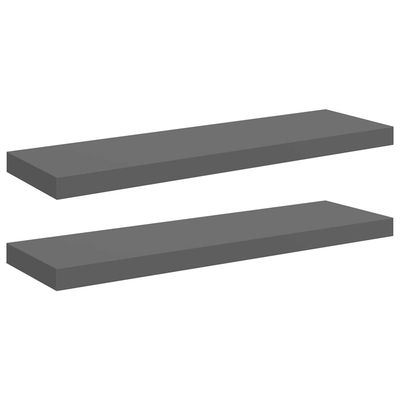 vidaXL Svävande vägghyllor 2 st grå högglans 80x23,5x3,8 cm MDF