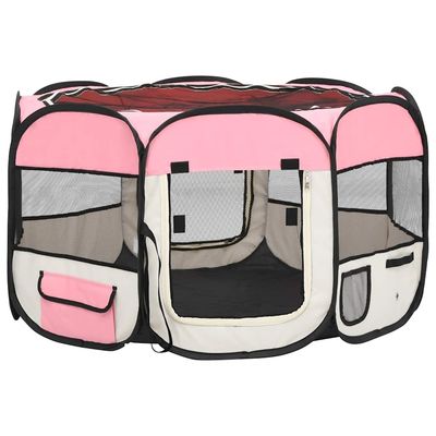 vidaXL Hopfällbar hundhage med väska rosa 110x110x58 cm