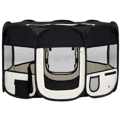 vidaXL Hopfällbar hundhage med väska svart 125x125x61 cm