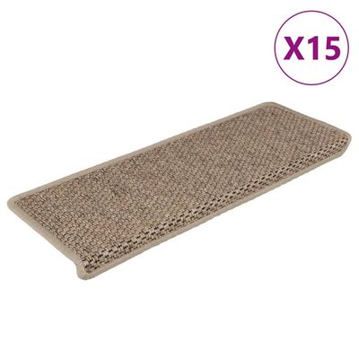 vidaXL Trappstegsmattor självhäftande sisal 15 st 65x21x4 cm sand