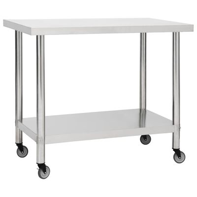 vidaXL Arbeidsbord for kjøkken med hjul 80x60x85 cm rustfritt stål