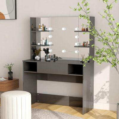 vidaXL Sminkebord med LED-lys 100x40x135 cm MDF blank grå