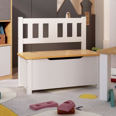vidaXL Förvaringsbänk barn vit och beige 60x30x55 cm MDF