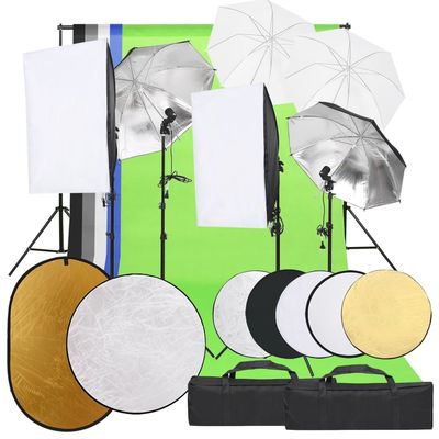 vidaXL Fotostudio med lampor, bakgrund och reflexskärm