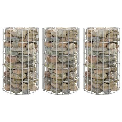 vidaXL rundt gabion-havebede 3 stk. Ø30x50 cm galvaniseret stål