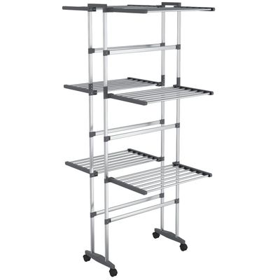 vidaXL Torkställning på hjul 3 nivåer silver 60x70x129 cm