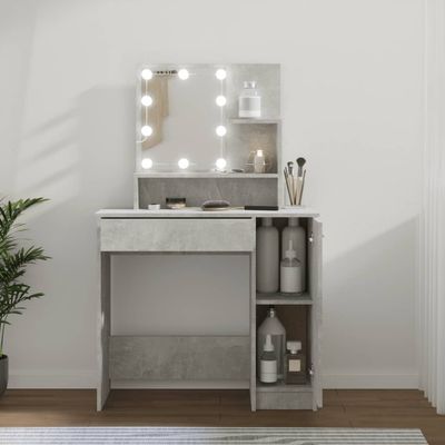 vidaXL Sminkebord med LED betonggrå 86,5x35x136 cm