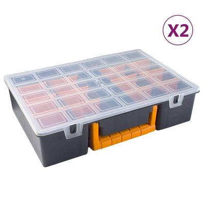 vidaXL Sortimentslådor 2 st med uttagbara avdelare 360x250x85 mm PP