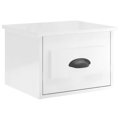 vidaXL Veggmontert nattbord høyglans hvit 41,5x36x28 cm