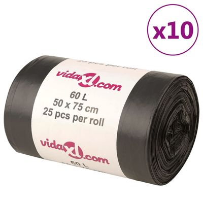 vidaXL Avfallspåsar 250 st svart 60 L