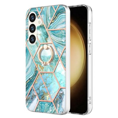 Marmormønstret Samsung Galaxy S24 cover med ringholder - Blå