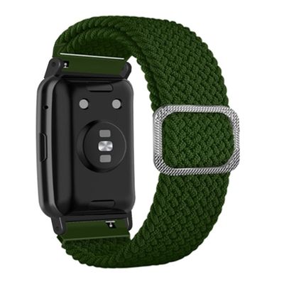 Huawei Watch Fit / Watch Fit Special Edition Urrem Nylon Flettet Elastisk Håndledsrem - Militærgrøn