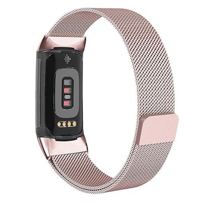 KALEBOL Series Fitbit Charge 6 / 5 klokkerem i rustfritt stål Milanese-armbånd - Rose Gull