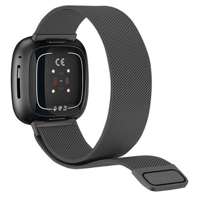 KALEBOL Series Size S Fitbit Versa 4 / 3 / Sense / Sense 2 Milanese klokkerem i rustfritt stål - Svart