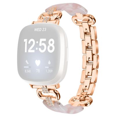 Fitbit Versa 4 / Sense 2 Smartwatch Band Resin and Rhinestone Strap - Rødguld + Lyserød