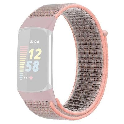 KALEBOL KLB-NLHH-001 Fitbit Charge 5 / 6 Nylon-klokkearmbånd med løkkefeste - Rosa