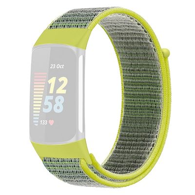 KALEBOL KLB-NLHH-001 Fitbit Charge 5 / 6 Nylon-klokkearmbånd med løkkefeste - Lys Gul