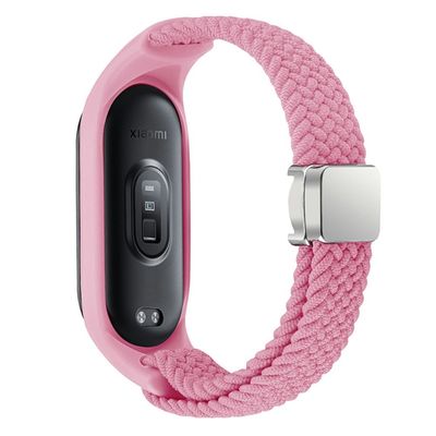 Xiaomi Mi Band 3 / 4 / 5 / 6 / 7 Flettet nylonrem magnetisk urrem - Lyserød