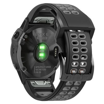 KALEBOL KLB-LWGJ-001 Garmin Fenix 7 / 7 Pro QuickFit 22 mm pustende klokkearmbånd med doble hull - Svart + Grå