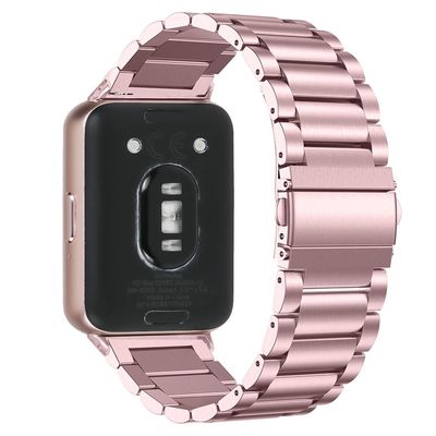 Samsung Galaxy Fit3 SM-R390 ruostumattomasta teräksestä 3 helmiä rannekorun korvike Smartwatch hihna - Ruusu Vaaleanpunainen